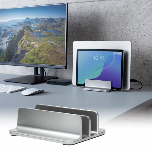 ノートパソコンスタンド（アルミ・縦置き・2台用・シルバー・タブレット・ペンタブレット）