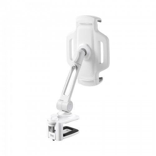 タブレットアームスタンド（クランプ固定・2関節・無段階・角度調整・12.9インチ・360度回転・病院・ナースカート・店舗・ホワイト）