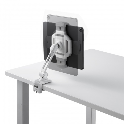タブレットアームスタンド（クランプ固定・2関節・無段階・角度調整・12.9インチ・360度回転・病院・ナースカート・店舗・ホワイト）