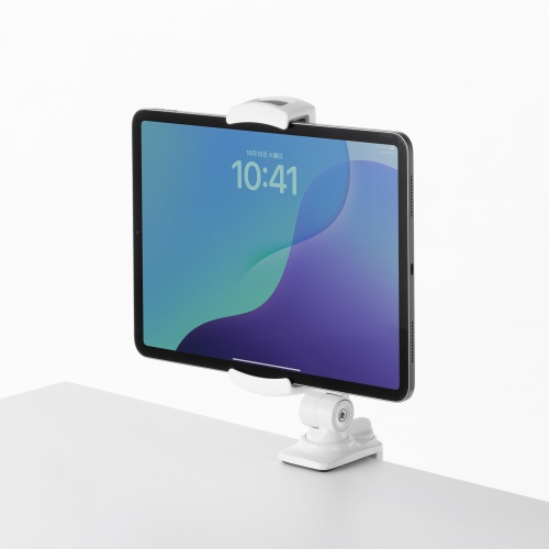 タブレットアームスタンド（クランプ固定・2関節・無段階・角度調整・12.9インチ・360度回転・病院・ナースカート・店舗・ホワイト）