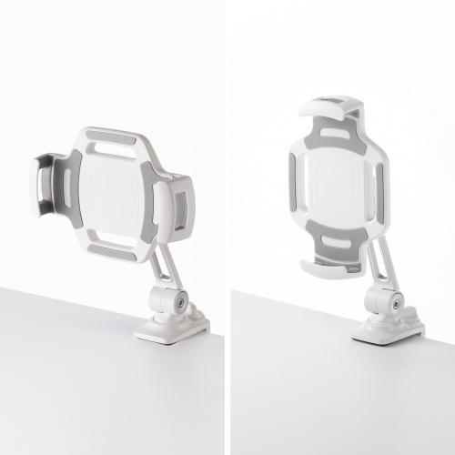タブレットアームスタンド（クランプ固定・2関節・無段階・角度調整・12.9インチ・360度回転・病院・ナースカート・店舗・ホワイト）