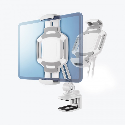 タブレットアームスタンド（クランプ固定・2関節・無段階・角度調整・12.9インチ・360度回転・病院・ナースカート・店舗・ホワイト）