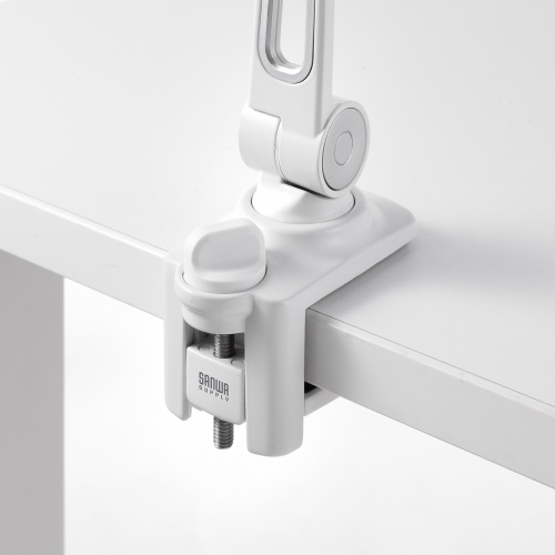 タブレットアームスタンド（クランプ固定・2関節・無段階・角度調整・12.9インチ・360度回転・病院・ナースカート・店舗・ホワイト）