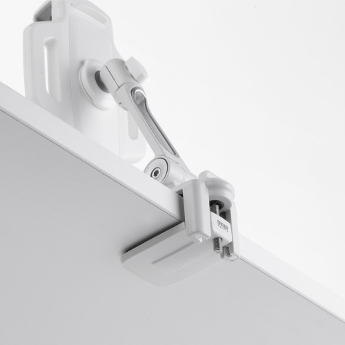 タブレットアームスタンド（クランプ固定・2関節・無段階・角度調整・12.9インチ・360度回転・病院・ナースカート・店舗・ホワイト）