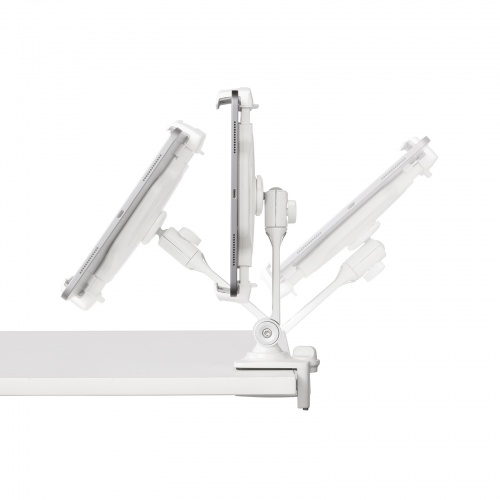 タブレットアームスタンド（クランプ固定・2関節・無段階・角度調整・12.9インチ・360度回転・病院・ナースカート・店舗・ホワイト）