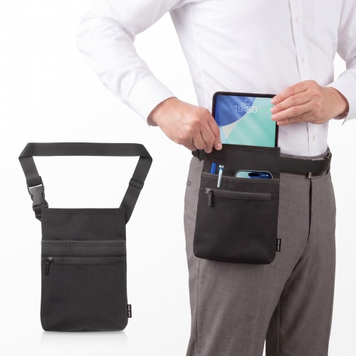 【アウトレット】タブレットケース（腰巻きベルト式・7～8インチ・汎用ケース・iPad miniA17対応・作業用ウエストポーチ・法人・ツールポーチ・ブラック）