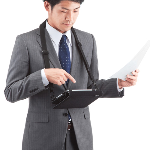 タブレットケース（耐衝撃タイプ・7～8型まで対応・ショルダーベルト付き・ブラック） PDA-TAB9SG サンワサプライ