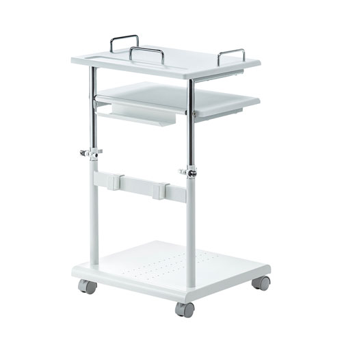 プロジェクター台(高さ調整・中棚/下棚・トレー・ケーブルフック付き・耐荷重15kg・デスク下)