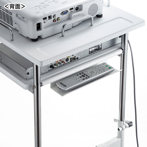 プロジェクター台(高さ調整・中棚/下棚・トレー・ケーブルフック付き・耐荷重15kg・デスク下)