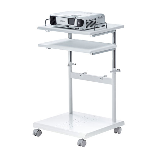 プロジェクター台(高さ調整・中棚/下棚・トレー・ケーブルフック付き・耐荷重15kg・デスク下)