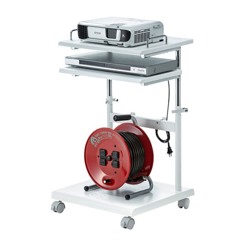 プロジェクター台(高さ調整・中棚/下棚・トレー・ケーブルフック付き・耐荷重15kg・デスク下)