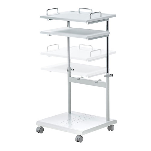 プロジェクター台(高さ調整・中棚/下棚・トレー・ケーブルフック付き・耐荷重15kg・デスク下)