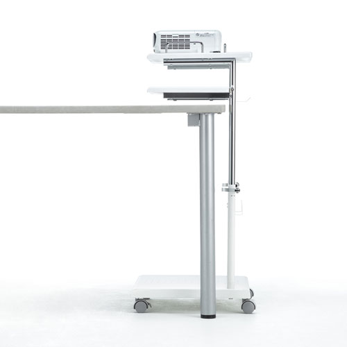 プロジェクター台(高さ調整・中棚/下棚・トレー・ケーブルフック付き・耐荷重15kg・デスク下)