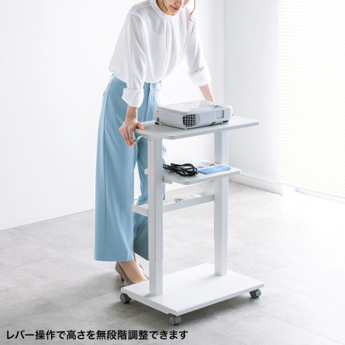 プロジェクター台（キャスター付・高さ調整対応・ガス圧・レバー式・中棚付）PR-18