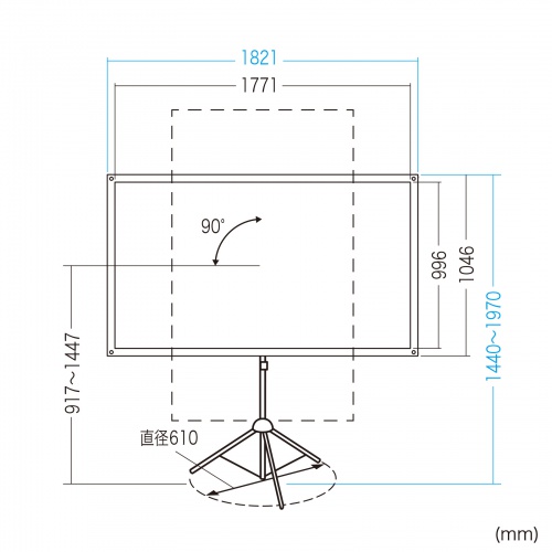 プロジェクタースクリーン（80インチ・4K対応・三脚・360度回転・16:9・縦向き設置・持ち運び） PRS-SX80HD サンワサプライ