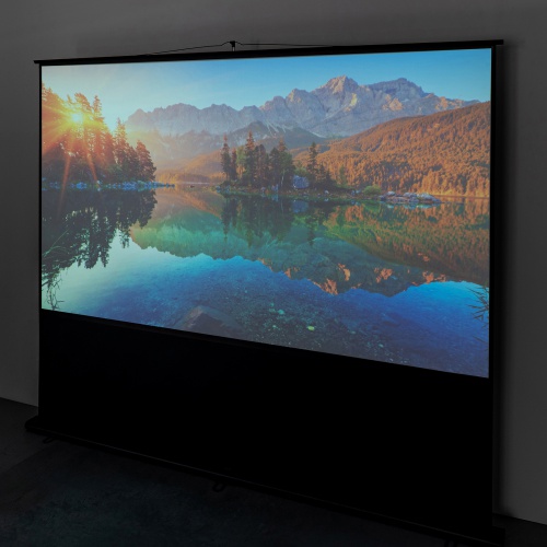 プロジェクタースクリーン（120インチ・16：9・床置き式・ポータブル・収納付・4K・フルHD・大型・会議室・セミナー）