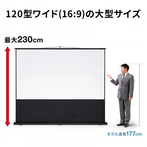 プロジェクタースクリーン（120インチ・16：9・床置き式・ポータブル・収納付・4K・フルHD・大型・会議室・セミナー）
