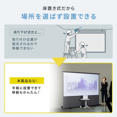 プロジェクタースクリーン（100インチ・自立式・超短焦点対応・床置き・パンタグラフ・16:9）