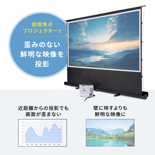 プロジェクタースクリーン（120インチ・自立式・超短焦点対応・床置き式・パンタグラフ・16：9・プレゼン・会議・映画）