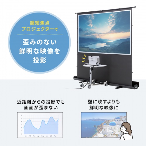 プロジェクタースクリーン（80インチ・自立式・超短焦点対応・床置き・パンタグラフ・16:9）