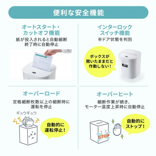 シュレッダー（静音・コンパクトシュレッダー・パーソナルシュレッダー・電動シュレッダー・マイクロカット・ホッチキス対応・最大4枚・12L・ホワイト）