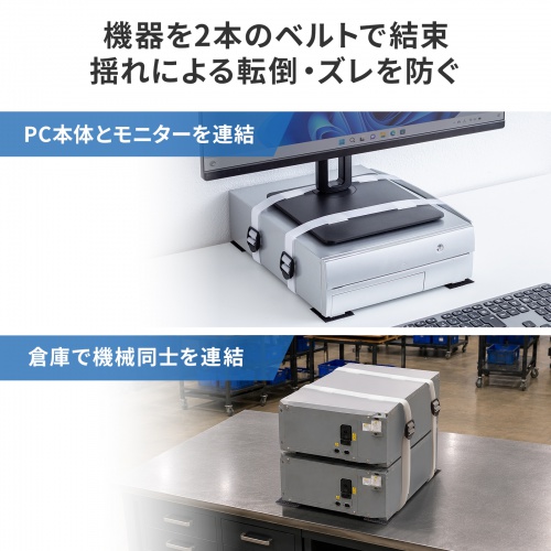 耐震グッズ（転倒防止アイテム・バックル付きディスプレイベルト幅25mm×長さ1200mm2本・マッシュファスナー25×35mm4個）