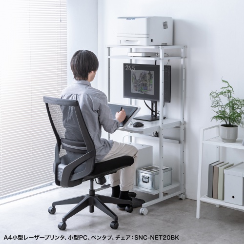 パソコンラック（チルト天板・5段階角度調整・幅65×奥行60×高さ140cm・キャスター付き）