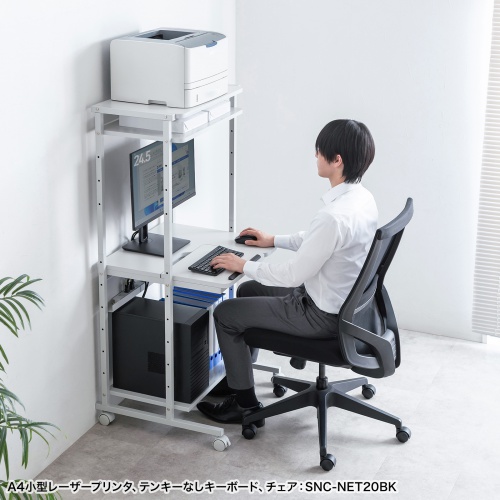 パソコンラック（チルト天板・5段階角度調整・幅65×奥行60×高さ140cm・キャスター付き）