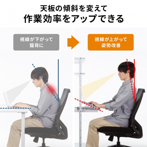パソコンラック（チルト天板・5段階角度調整・幅65×奥行60×高さ140cm・キャスター付き）