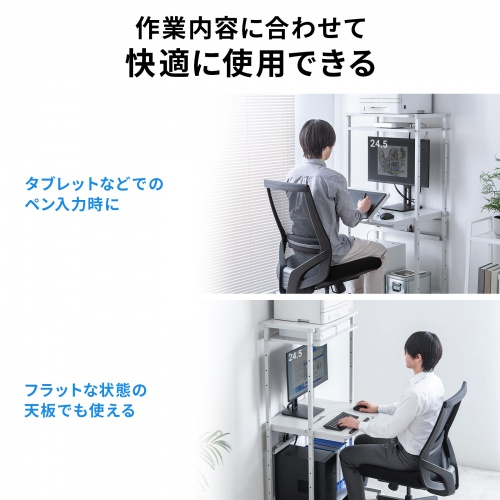 パソコンラック（チルト天板・5段階角度調整・幅65×奥行60×高さ140cm・キャスター付き）