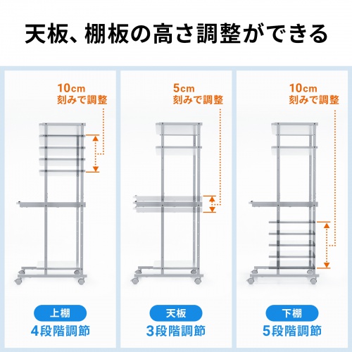 パソコンラック（チルト天板・5段階角度調整・幅65×奥行60×高さ140cm・キャスター付き）