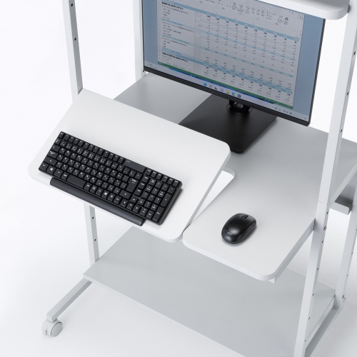 パソコンラック（チルト天板・5段階角度調整・幅80×D60×H140cm・キャスター付き）