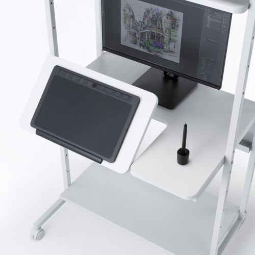 パソコンラック（チルト天板・5段階角度調整・幅80×D60×H140cm・キャスター付き）