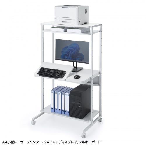 パソコンラック（チルト天板・5段階角度調整・幅80×D60×H140cm・キャスター付き）