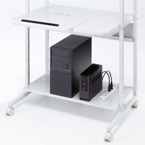 パソコンラック（チルト天板・5段階角度調整・幅80×D60×H140cm・キャスター付き）