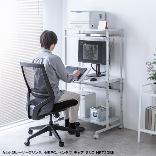 パソコンラック（チルト天板・5段階角度調整・幅80×D60×H140cm・キャスター付き）