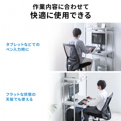 パソコンラック（チルト天板・5段階角度調整・幅80×D60×H140cm・キャスター付き）