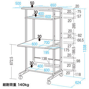 【アウトレット･訳あり・セール】パソコンラック（収納・スチール製・H1338mm） RAC-EC2SN2 サンワサプライ