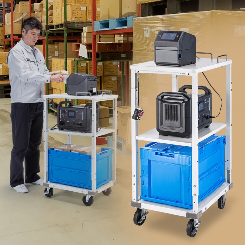 プリンタカート（プリンタ台・作業台・移動式ワゴン・大型キャスター・幅45×奥行き60×高さ80～100cm）