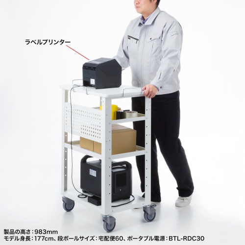 マルチカート（プリンタカート・プリンタ台・作業台・移動式ワゴン・バッテリー・計測機器・大型キャスター・幅64×奥行き45×高さ98.3cm） RAC-FA8 サンワサプライ