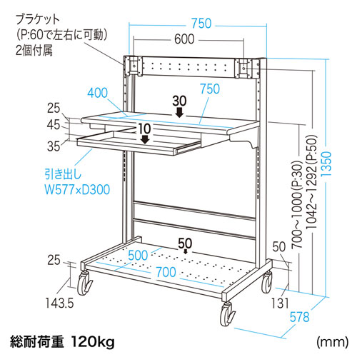 ラック（パソコンラック・液晶モニタラック・W750×D578mm）【代引き不可商品】 RAC-LC750N サンワサプライ