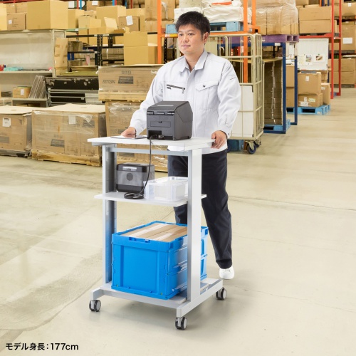 マルチカート（ラベルプリンタカート・プリンタ台・作業台・移動式ワゴン・ピッキングカート・バッテリー・計測機器・ナイロンキャスター・幅60×奥行き60.6×高さ100cm）