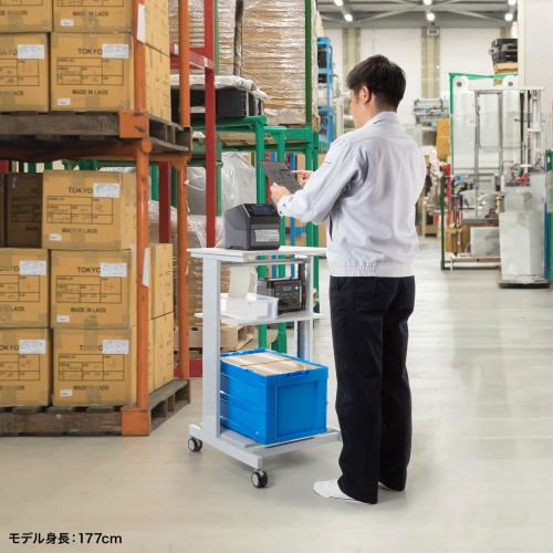 マルチカート（ラベルプリンタカート・プリンタ台・作業台・移動式ワゴン・ピッキングカート・バッテリー・計測機器・ナイロンキャスター・幅60×奥行き60.6×高さ100cm）