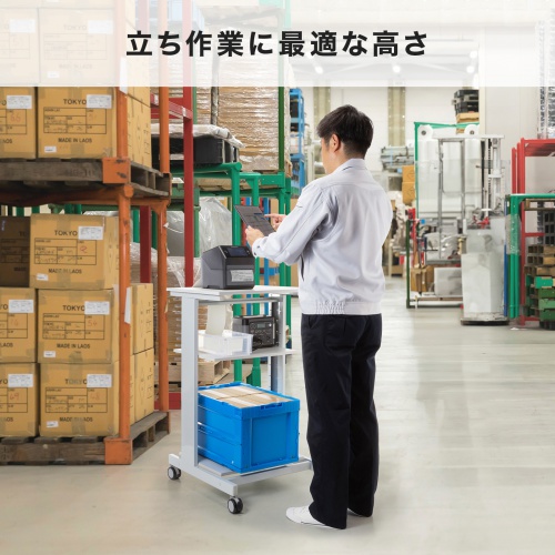 マルチカート（ラベルプリンタカート・プリンタ台・作業台・移動式ワゴン・ピッキングカート・バッテリー・計測機器・ナイロンキャスター・幅60×奥行き60.6×高さ100cm）