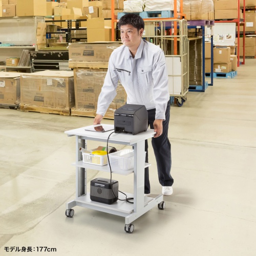 マルチカート（ラベルプリンタカート・プリンタ台・作業台・移動式ワゴン・ピッキングカート・バッテリー・計測機器・ナイロンキャスター・幅60×奥行き60.6×高さ70cm）
