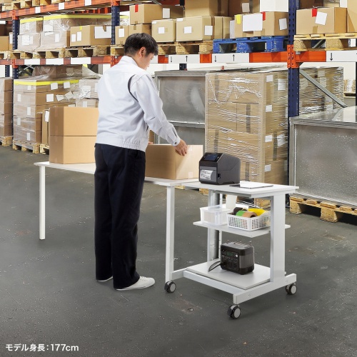 マルチカート（ラベルプリンタカート・プリンタ台・作業台・移動式ワゴン・ピッキングカート・バッテリー・計測機器・ナイロンキャスター・幅60×奥行き60.6×高さ70cm）