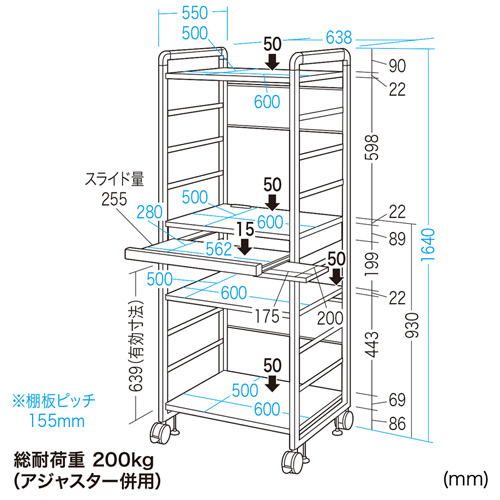 パソコンラック（オフィス向け・デスク・W638×H1640mm・Highタイプ） RAC-S600H サンワサプライ