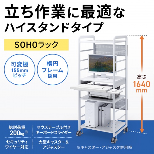 パソコンラック（オフィス向け・デスク・W638×H1640mm・Highタイプ） RAC-S600H サンワサプライ