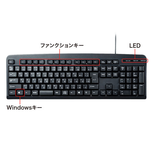 キーボード(109キー・JIS日本語配列・有線・USB・シンプル・メンブレン・ブラック)
