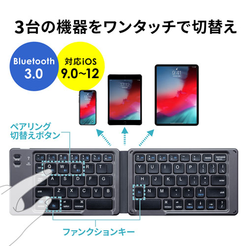 Bluetoothキーボード（折りたたみ式・iOS対応・iPhone15・iPhone15plus・ブラック） SKB-BT30BK サンワサプライ